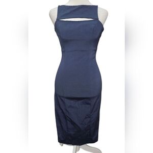 MARIA BIANCA NERO Bodycon Sheath Midi Cocktail Dress In Navy. Size SP NWT